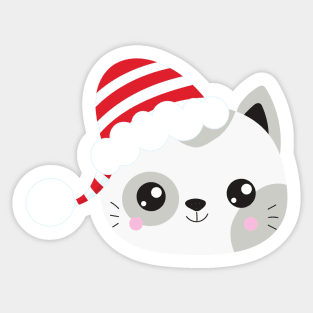 Christmas Cat, Cute Cat, Cat With Hat, Santa Hat Sticker